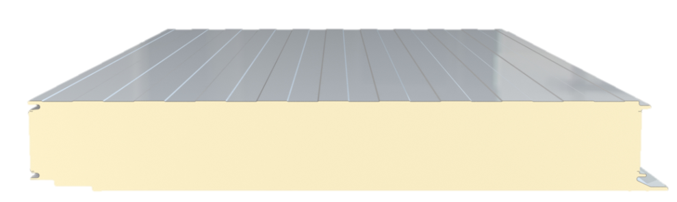 Manufacturer rendering of an insulated cold room panel showing the core and metal faces